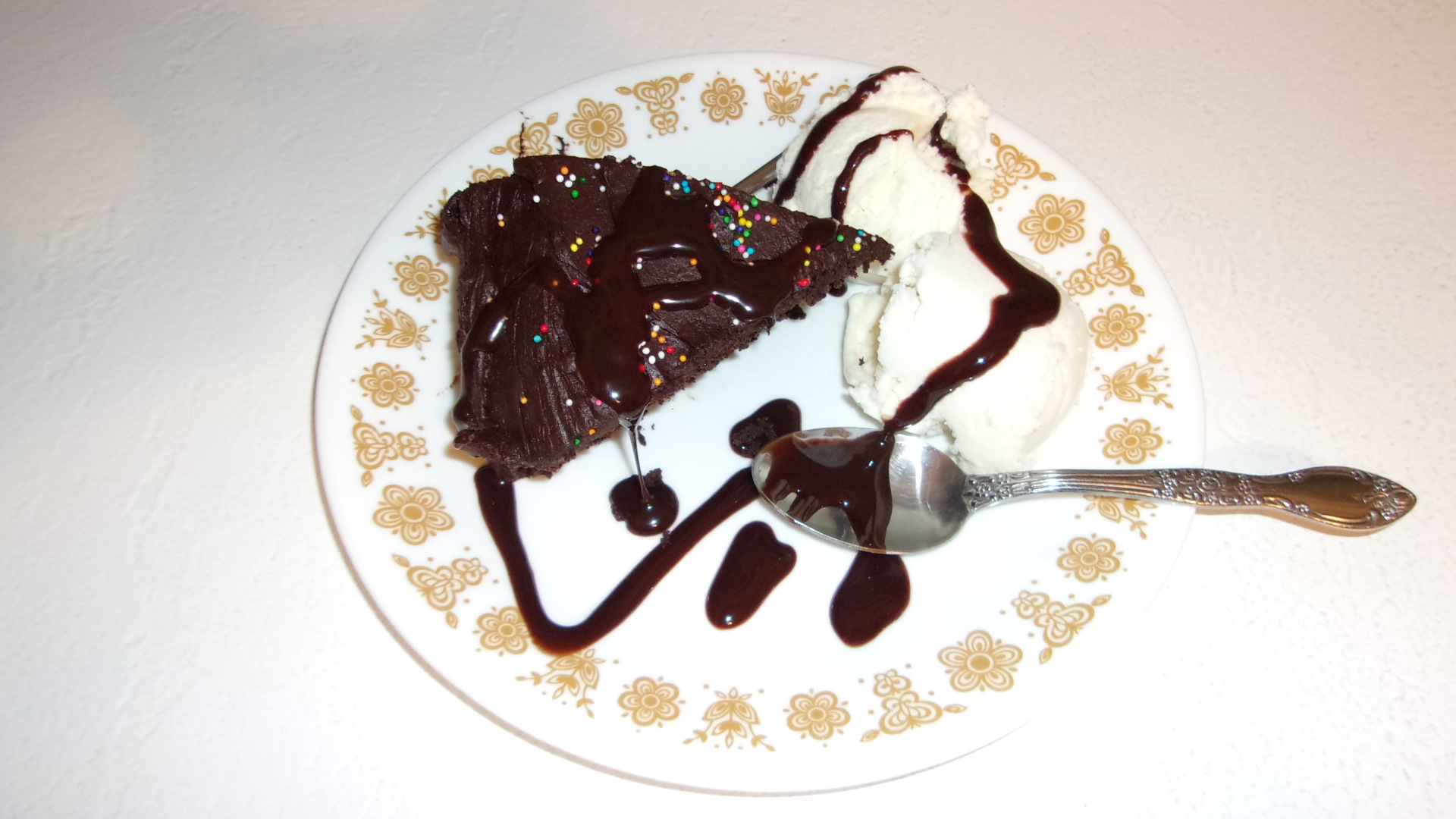 Chocolate devils food cake with chocolate fudge frosting.JPG