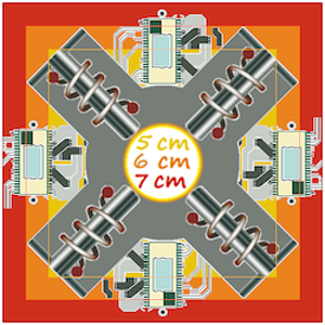 Egzoset's Univ. 2-Phase 4-Poles IH WorkCoils Assy - 16 mm Aper. - PCBoard Placement of Ti TPA3255